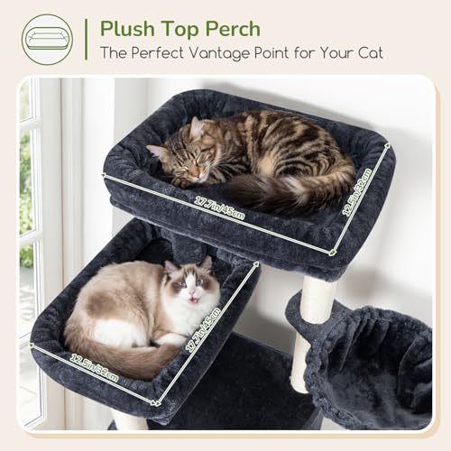 Image of Globlazer Tall Cat Tree Tower for Large Adult Cats, Multi-Level Large 65 Inch Cat Scratching Tower with Hammock, 6 Scratching Posts, Basket and 2 Perches for Indoor Multiple Cats, F65D, Dark Grey