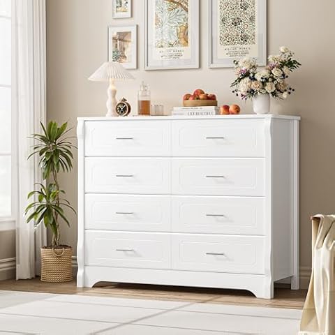 HITHOS 8 Drawer Dresser for Bedroom, White Dresser, 47" Wood Dresser & Chest of Drawers, Modern Double Storage Dresser Cabinet with Deep Drawers | Metal Handles for Living Room, Hallway, Entryway Cover