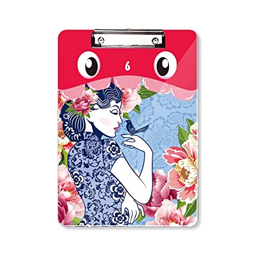 Dossier à tête plate A4 style culture chinoise oiseau fleur pour femme
