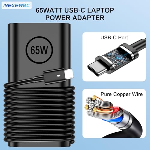 Image of 65W Watt USB Type C Laptop Charger Compatible with Dell Latitude 5420 5440 5520 5430 5450 5540 5550 7420 7440 7430 9250 XPS 12 13 9250 9350 9380 9370 9360 Chromebook 3100 Power Cord Adapter