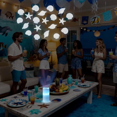 Image of Coastal Ocean Flameless Candle Projector Light Decor Summer Seashell LED Candle Battery Operated Night Light with Remote Timer for Wedding Seaside Beach Coastal Bachelorette Birthday Room Decoration