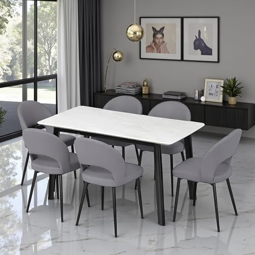 Image of The Attic Fiero Modern 6 Seater Dining Set,Light Grey,Titanium & Cream,160Cms