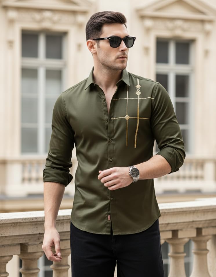 Image of IndoPrimo Men's Premium Satin Shirt for Party, Formal and Casual Wear - Stylish Designer Full Sleeve Shirt for Men