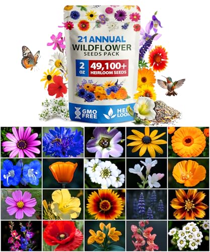 HOME GROWN Wildflower Seeds Mix - 49,100+ (2oz) Bulk Mix, 21 Varieties Wild Flower - Bee and Butterfly Garden Pack - Native Annual Flowers for Planting for Your Garden