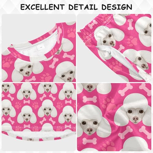 Poodle Pattern Pink Soft Pajama Set for All Seasons,Breathable Pjs Long Sleeve Sleepwear,Comfy Loungewear 2 Piece Underwear Set 5T3