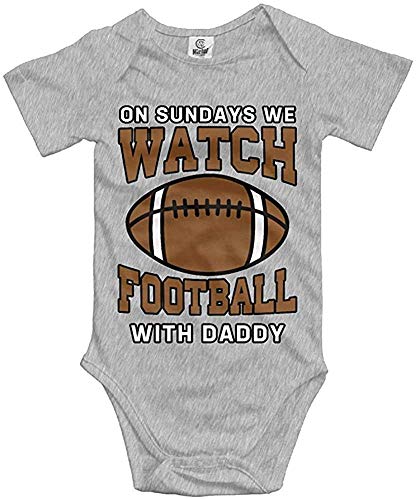 Image of On Sundays We Watch Football with Daddy - Cute Baby Bodysuit Short Sleeve Romper Ash
