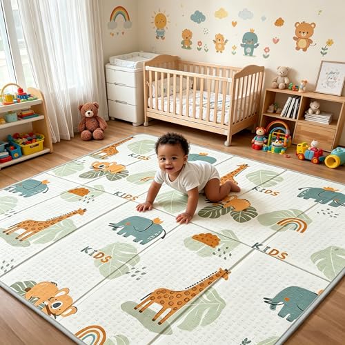 79"x71" Extra Large Foldable Baby Play Mat – Non-Toxic Waterproof Soft Foam Crawling Mat for Floor, Portable Tummy Time Playmat for Infants Toddlers and Nursery by PIGLOG - Used condition - US$30.98