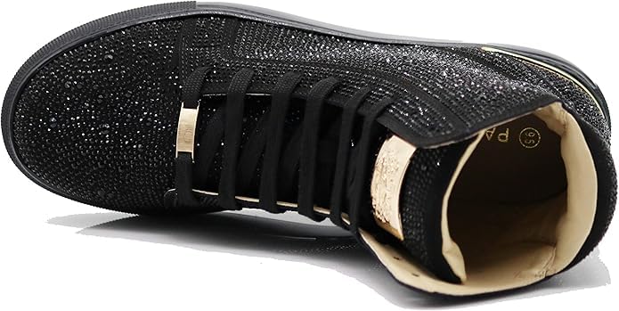 Image of Enzo Romeo Men's Fashion High Top Crystal Shimmer Rhinestone Blink Flat Sneakers Shoes