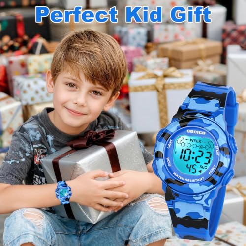 Image of SOCICO Kids Digital Watch 50M Waterproof & 7 Color Lights for Boys Girls