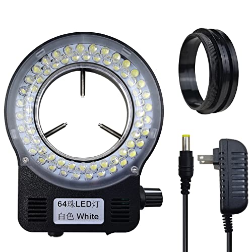 Image of Light Microscope LED Ring Illuminator, Adjustable 64 LEDs Ring Light for Industry Monocular Binocular Trinocular Lab Stereo Microscope & Camera