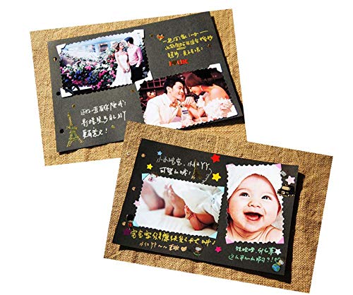 Lobome A4 Nero Album Fotografico Fai da Te, 90 Pagine Nere da Autoprogettare con Accessori per Scrapbook, Stencil, Adesivi e Penne | di Ricordi con Copertina Personalizzabile