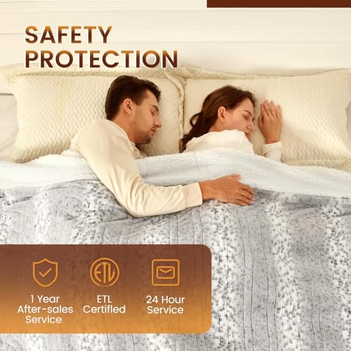 Bearhug Electric Heated Throw Blanket 50" x 60", Reversible Faux Fur & Sherpa, 6 Heating Levels & 4H Auto Off, Over-Heat Protect, ETL Certification, Machine Washable