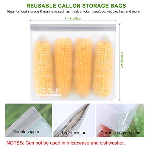 Splf Bpa Free Reusable Storage Bags, 6 Pack Reusable Gallon Freezer Bags, Extra Thick Leakproof Silicone And Plastic Free For Marinate Meats, Cereal, Sandwich, Snack, Travel Items, Home Organization #TOP2