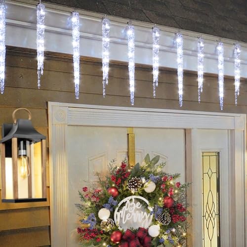 TWINKVILLA Cool White Christmas Icicle Lights - 20 Large Tubes, Outdoor/Indoor Crystal Ice Hanging Lights, 29FT 8 Mode with Timer, Meteor Shower LED Light for Decoration by TWINKVILLA - Used condition - US$21.51