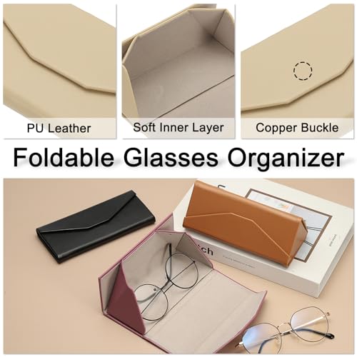 Image of PATIKIL Foldable Glasses Case, Triangle Magnetic Sunglasses Organizer Case PU Leather Hard Eyeglass Case for Women (2 Pcs)