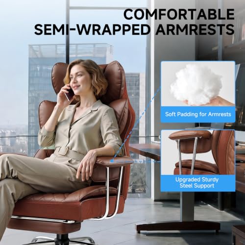 Image of GTPLAYER Gaming Chair,Office Chair with Pocket Spring Lumbar Support, Ergonomic Comfortable Wide Office Desk Computer Chair with Outward Fixed Soft Armrests and Footrest(Brown)