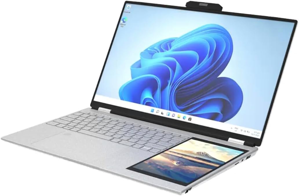 Follow Laptop 15.6-inch Dual Screen Laptop 16GB RAM + 512 SSD, Intel N100 Quad-Core, 1920x1080 IPS Display, 7-inch Secondary Touch Screen, Backlit Keyboard, WiFi 6