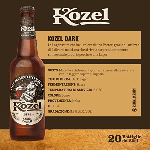 Kozel Birra Lager Dark, Cassa Birra Con 20 Birre In Bottiglia Da 50 Cl, 10 L, Gusto Morbido E Rinfrescante, Gradazione Alcolica 3.5% Vol - 2