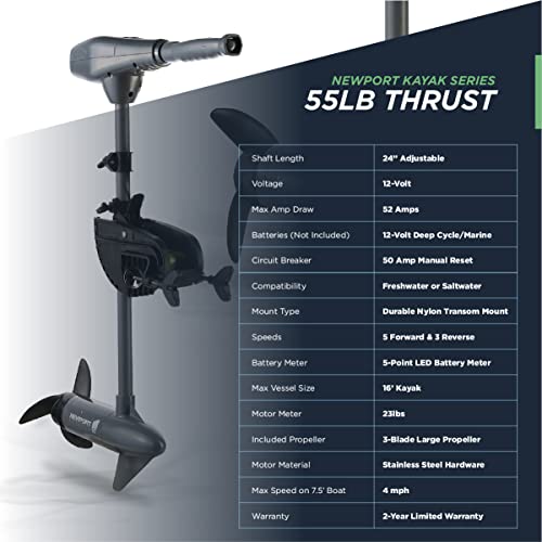 Newport Kayak Series 55Lb Thrust Transom Mounted Saltwater Electric Trolling Motor W/Led Battery Indicator (24" Shaft) #TOP1