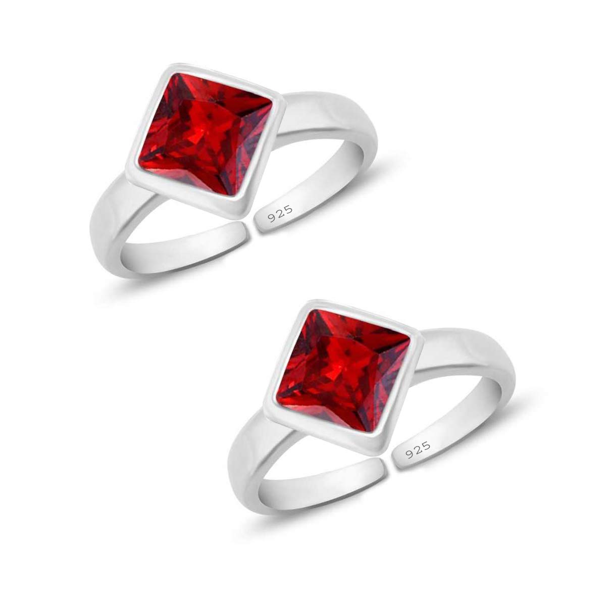 styleejewel Sterling Silver Toe Rings For Women | Toe Rings Silver Pure | 925 Sterling Silver Toe Ring | Toe Rings For Women Silver Pure | Bichiya For Women Stylish | Bichiya Set For Women Chandi | Square | 2 Garnet Stone (6 MM) | 4.1 Grams | Pair Of 1-picture-47