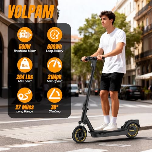 Image of VOLPAM Electric Scooter for Adult, Dual Suspension, 19 /22MPH, 500W /800W /350W Motor, 60 /40 /31 /23 /16Miles Long Range, Dual Braking, Max Load 264 lbs