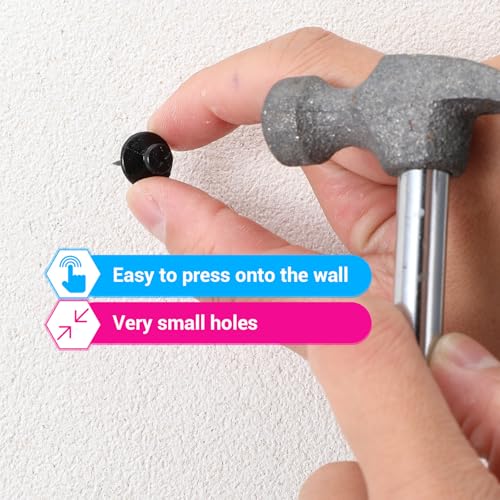 Image of 50Pcs Renter Friendly Double Headed Push Pins, Black Picture Hangers & Wall Hooks, Thumbtacks for Small Picture Frames, Home & Office Decor Hanging Nails, Ideal for Renter Friendly Decor