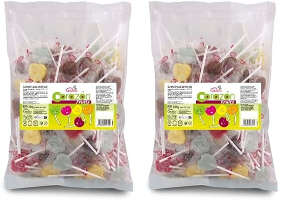 Caramelos Cerdán - Piruletas Mini Corazón | Bolsa de 100 Uds | Sabor Fresa, Cola, Manzana, Limón | Caramelo Duro con Palo sin Gluten ni Alérgenos | Ideal para Fiestas, San Valentín y Cumpleaños.