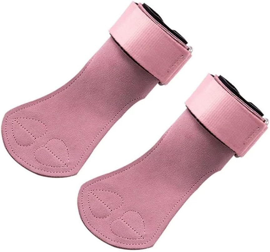 Gymnastics Hand Leather Fitness Gloves Wrist Guards Pull-Up Grip Bands for Men and Women(Pink)