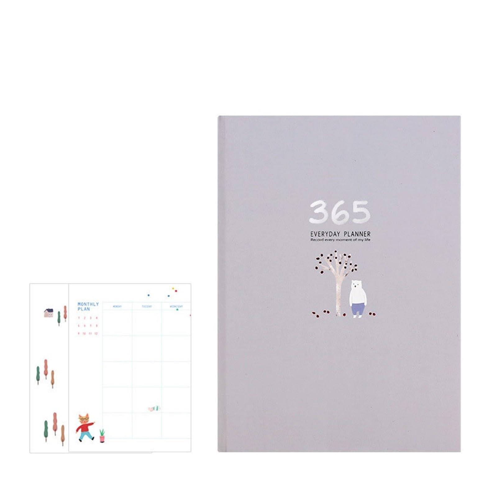 Inspirierendes Notizbuch 2 stücke Täglichen/Monatlichen Planer Notebook Kawaii Kalender Tagebuch Journal Notizblock Zeitplan Buch Büro Schreibwaren Büro Zubehör(Grey)