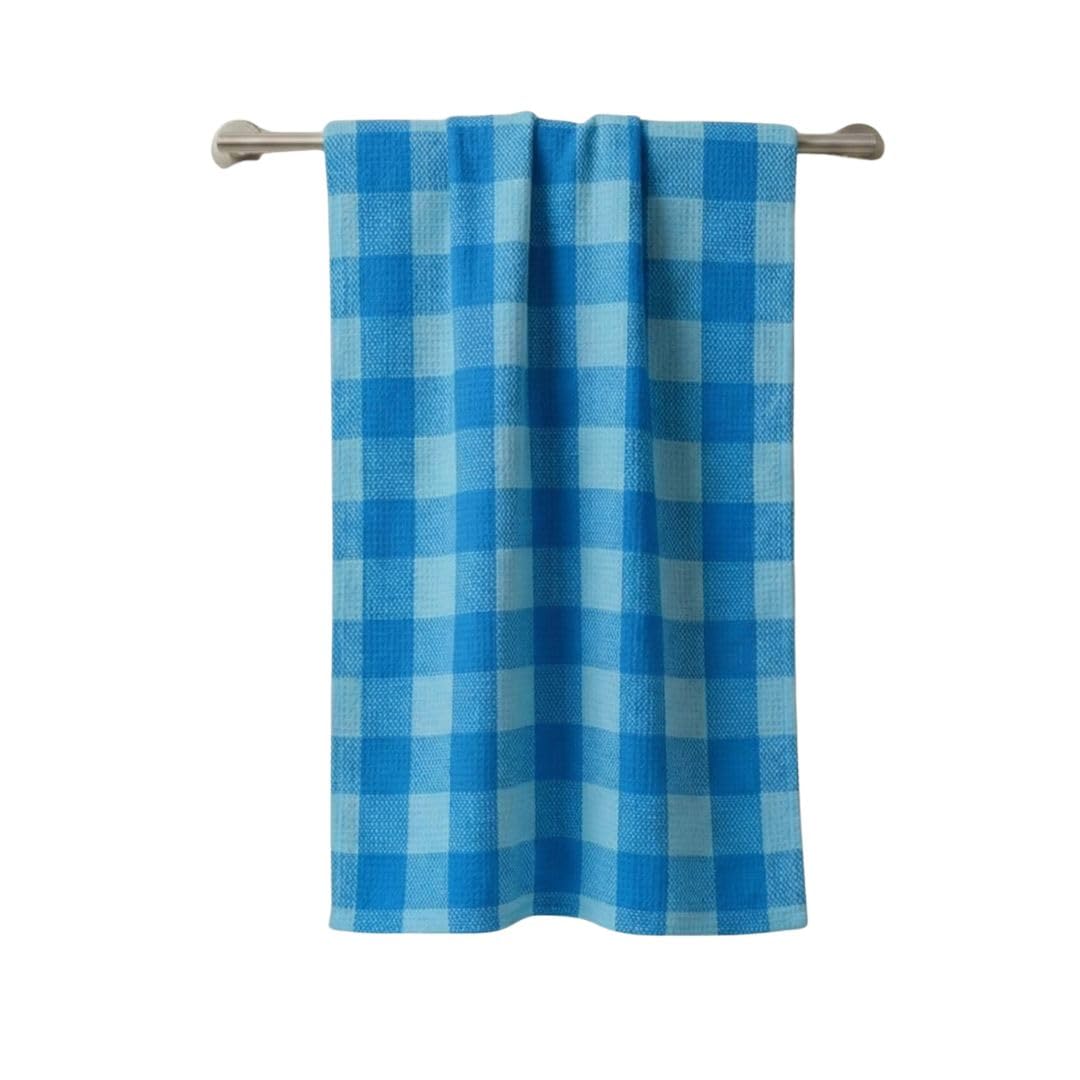 Athom Living Premium Cotton Bath Towel – Lightweight, Quick-Dry & Highly Absorbent, Soft Blue Check Design, Comfortable Everyday Use, Durable & Stylish | 75x150 cm, Pack of 1