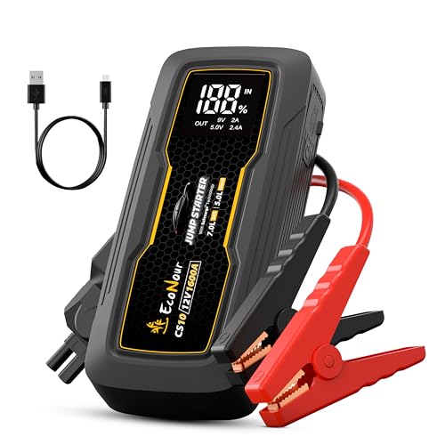 Image of EcoNour Battery Jumper Starter Portable 1600A Peak Up to 7L Gas & 5L Diesel Engines 12V Lithium Jump Box with Jumper Cables, USB Charger, LCD Display, LED Flashlight - for Cars, SUVs, Trucks