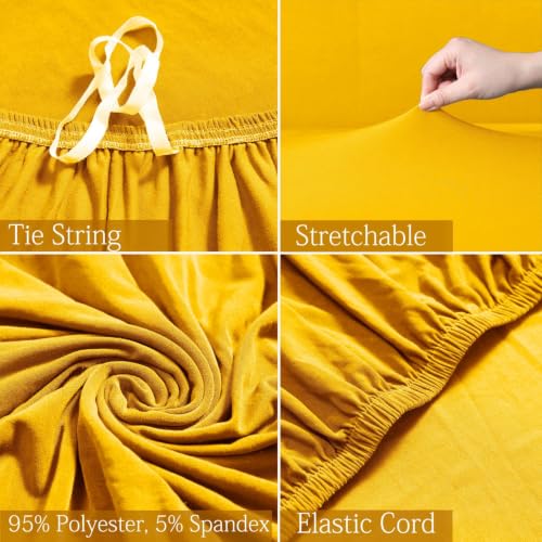 Image of HOKIPO Printed 5 Seater Fully Covered Sofa Cover in 3 Seater and 2 Seater Configuration, Sunny Yellow (NEW-AR-4278-E20 + AR-4279-E20)