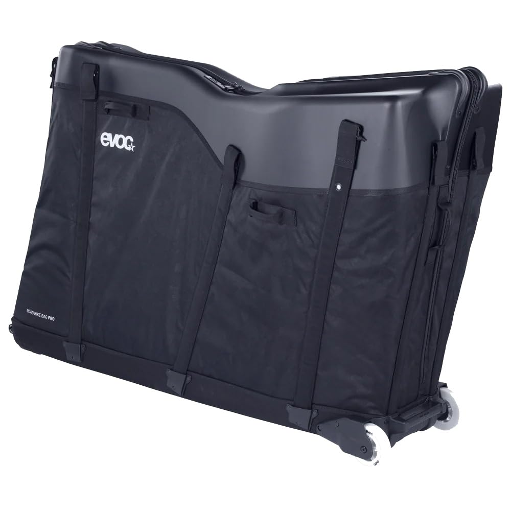 EVOC ROAD BIKE BAG PRO Walizka rowerowa (składana torba transportowa na rowery szosowe i triathlonowe, bez kokpitu i siodełka, CLIP-ON WHEEL 3.0, maks. rozstaw osi 112 cm, z BIKE STAND PRO)