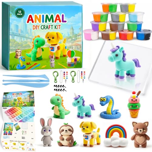 Kit Creativo Fai da Te in Argilla per Bambini Argilla Autoindurente Leggera 12 Colori con Strumenti e Accessori per Ciondoli e Figurine Set Creativo Regalo Festa Natale