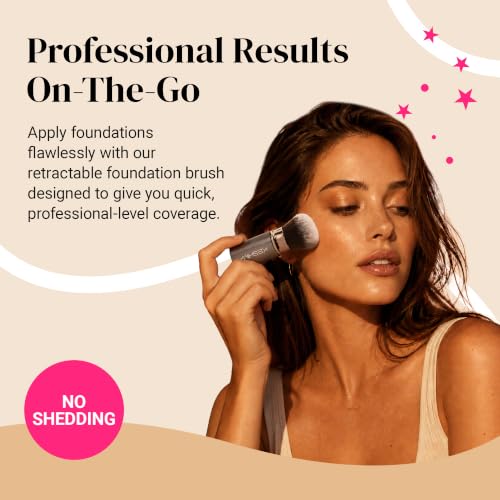 Image of Round Top Retractable Kabuki Brush by Keshima, Face Travel Makeup Brush | For Liquid Foundation, Powder, Cream, Blush, Bronzer, Blending and Buffing, Soft Synthetic Bristles, Cruelty-Free, with Cover