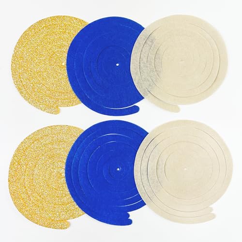 Image of 36 Pcs Blue Gold Hanging Swirl Decorations Royal Blue Glitter Gold Beige Felt Swirl Streamer Spiral Ceiling Garland for Birthday Graduation Wedding Shower Retirement Nautical Ahoy Achor Party