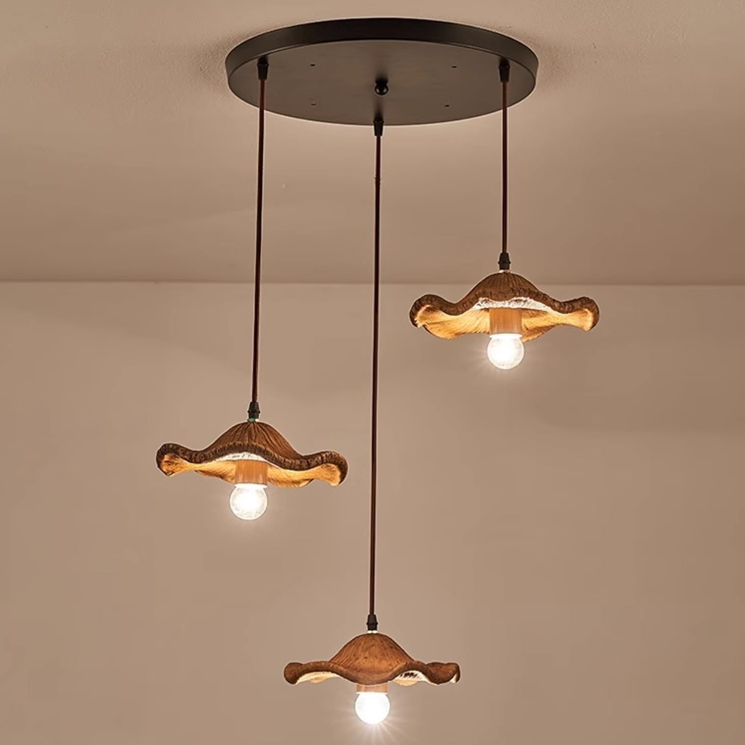 Suspension E27 3 lampes marron en résine rustique avec hauteur réglable pour îlot de cuisine