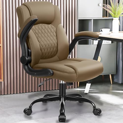 Image of Leather Office Chair, PU Home Computer Desk Chairs with Ergonomic Back Support, 360Swivel Free,Small Gaming Chair with Wheels and Adjustable Armrests, for Short People Use