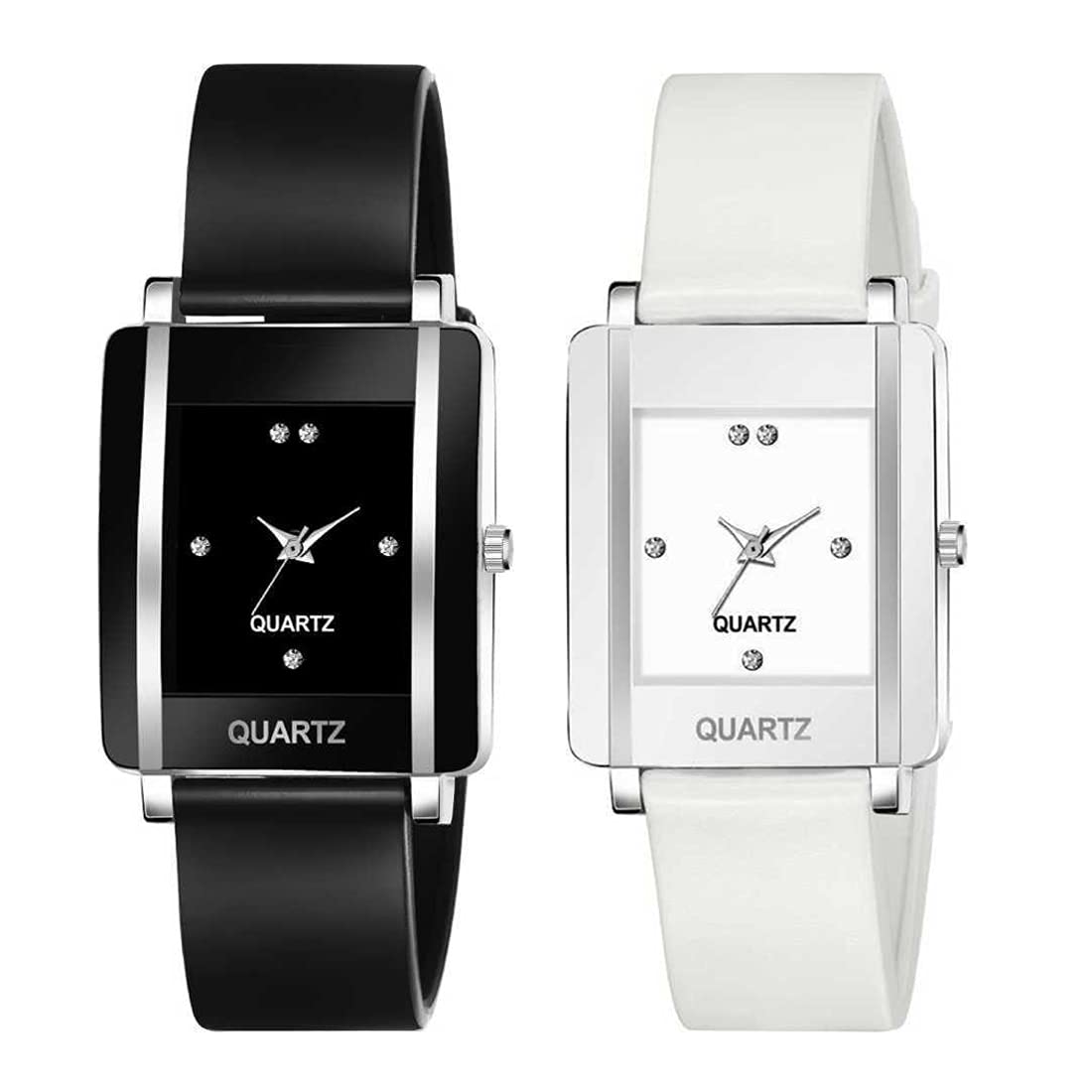 Rectangular Dial Analogue Multicolor Dial Rubber Strip Women's & Girl's Watches Combo Pack of 2 (Black, White)