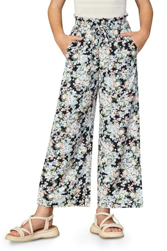 Image of Girls Summer Floral Wide Leg Pants High Waisted Flowy Dress Trousers with Pockets for School Lounge Beach 5-14 Years