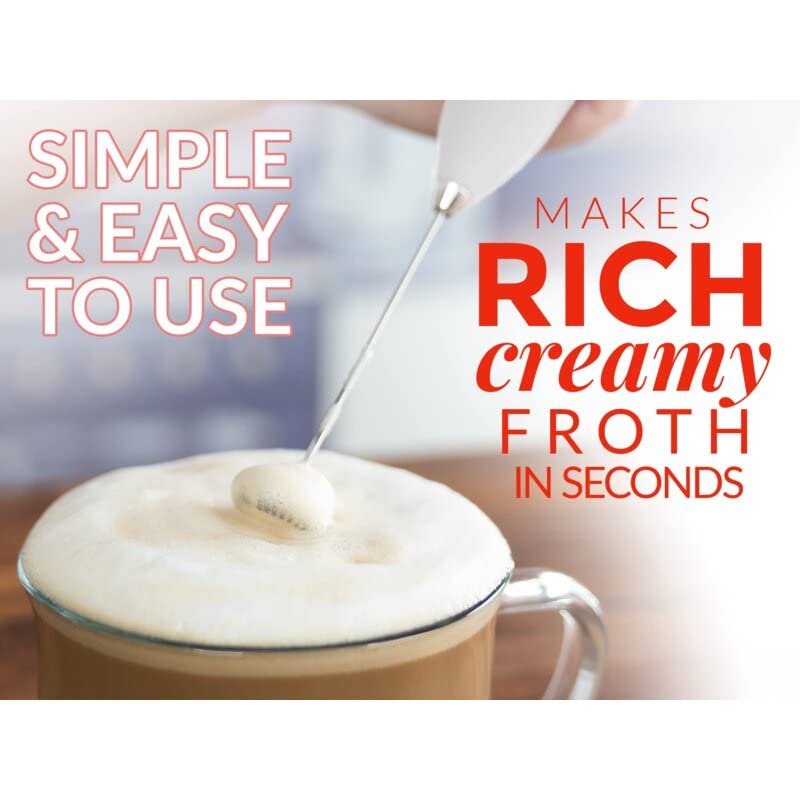 Image of Unleash the BARISTA in you with BAZIX Milk Frother with FREE 16 TYPES of STENCIL DESIGNS worth Rs. 300 for making Cafe Style Drinks at Home- Handheld-Battery Operated-Milk and Coffee Frother, Stainless Steel Whisk and Stand, Portable Foam Maker, Cappuccino, Lattes, and Egg Beaters