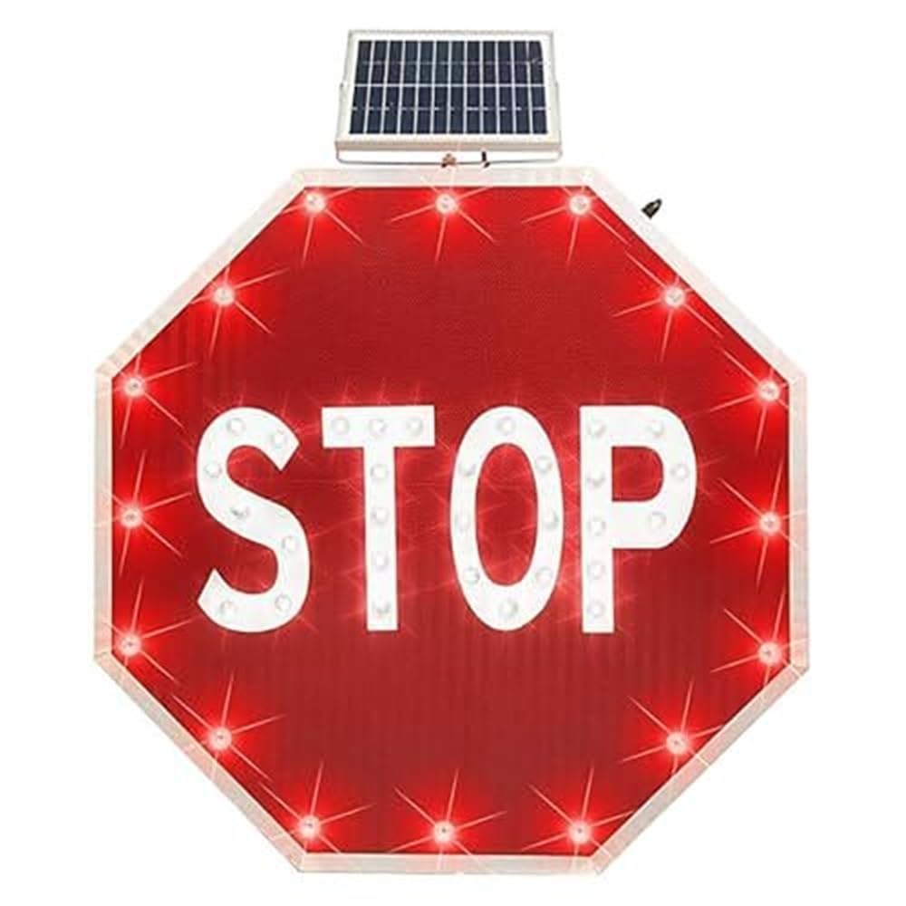 Solarny migający znak stop LED, odblaskowy, odporny na rdzę aluminiowy ośmiokątny znak drogowy dla bezpieczeństwa ulicznego