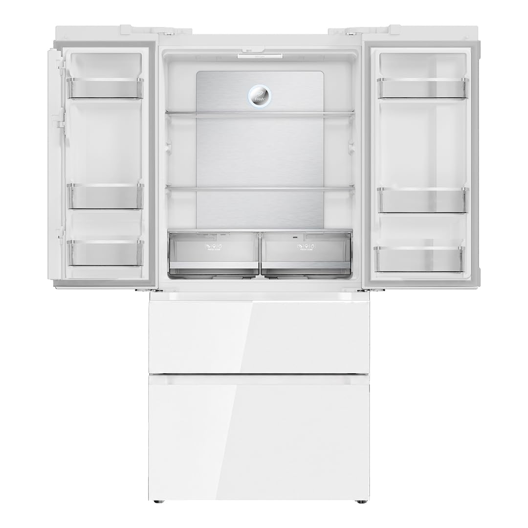 Aspes Réfrigérateur French Door en verre blanc, 4 portes, AFF18800ENFIDB, capacité 510 litres, No Frost, Inverter, 38 dB, French Door, ouverture, classe énergétique E