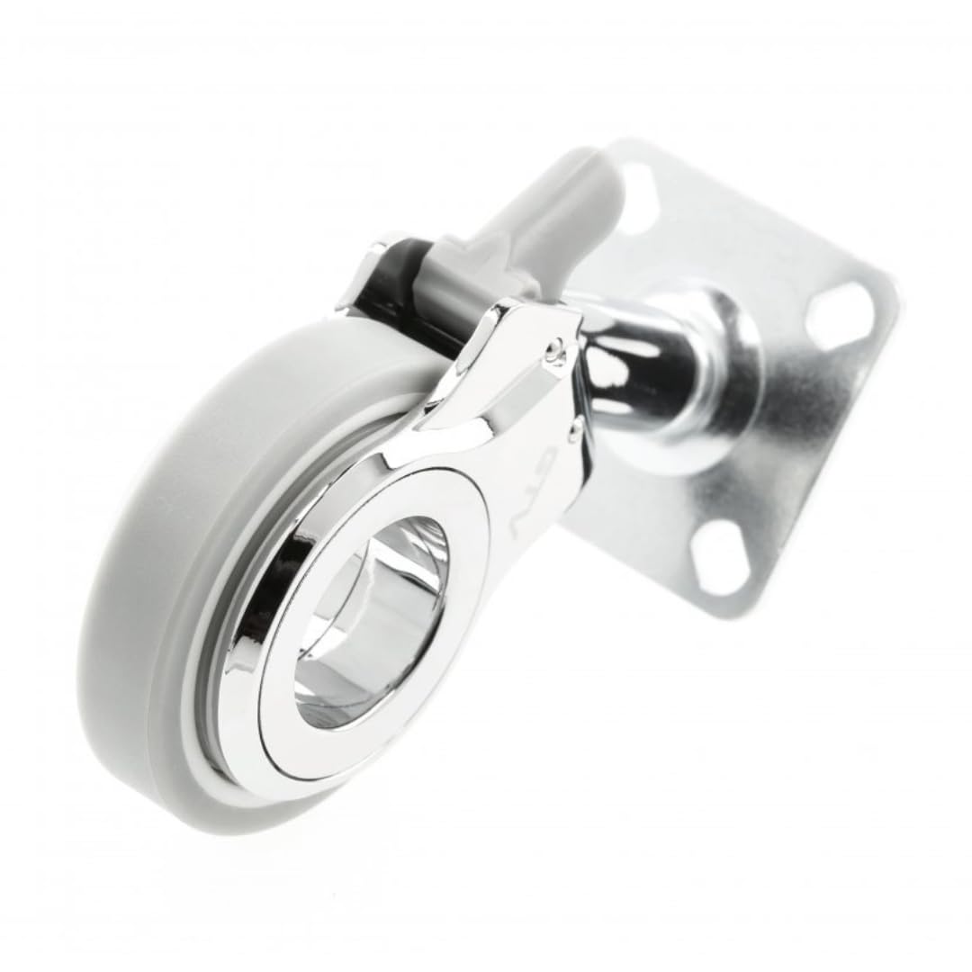 GTV - Ruedas para muebles GIRA | Ruedas giratorias para muebles | con freno | diámetro 75 mm | de plástico y acero | Cromado + gris mate (Paquete de 4)