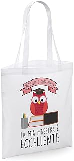 Colorfamily Shopping Bag Maestra Paziente e Sorridente, la mia maestra è Eccellente Regalo Maestra fine Anno