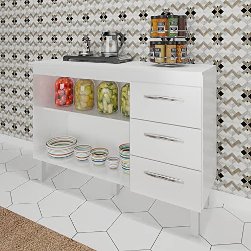 Balcão de Cozinha Armário Gabinete com Tampo 118 cm Alice Branco Frente Branca