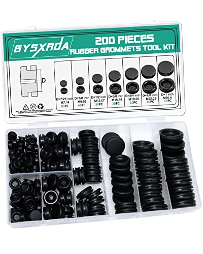 Gysxrda Rubber Grommet Kit 200 Pack - 7 Sizes Firewall Rubber Hole Plugs - Automotive, Home...