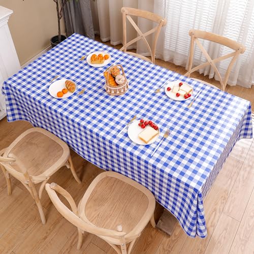 Image of Heavy Duty Vinyl Tablecloth with Flannel Backing Waterproof Oil-Proof Plastic Table Cloth Stain-Resistant Wipeable Rectangle or Square Table Cover for Indoor and Outdoor (Blue Checkered, 60x84 Inch)