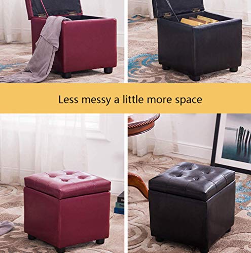 Stylish Multifunctional Black Ottoman Footstool with Storage - PU Leather & Fabric Pouf for Living Room & Bedroom, 35x35x35cm, Durable & Space-Saving Adult Furniture - Image 6