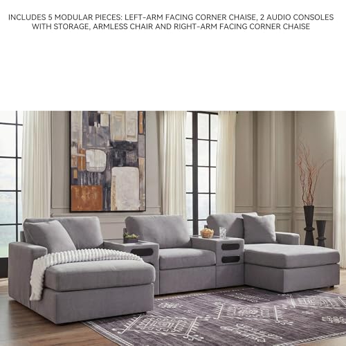 Image of Signature Design by Ashley Gray Sectional with Audio Console, Modmax